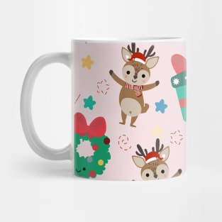 Cute deer and snowman with Christmas elements vector seamless pattern Mug